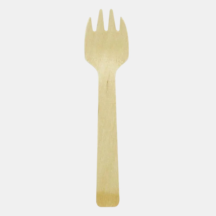 Mini tenedor-cuchara de madera biodegradable. 10,2 cm - 3000 Uds. - Klimer