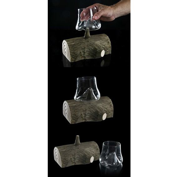 Vaso sobre base de madera tallada Wood Trunk Glass. 20 x 13 x 17 cm - 1 Ud. - Klimer
