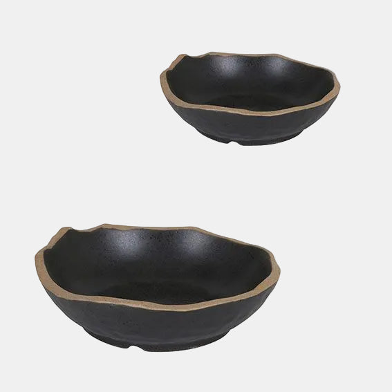 Plato hondo negro filo marrón Stoneware. ø18 x 5,5 cm - 4 Uds. - Klimer