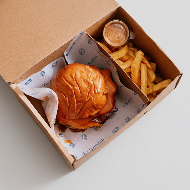 Caja kraft burger con separador. 22 x 15 x 7 cm - 100 Uds. - Klimer