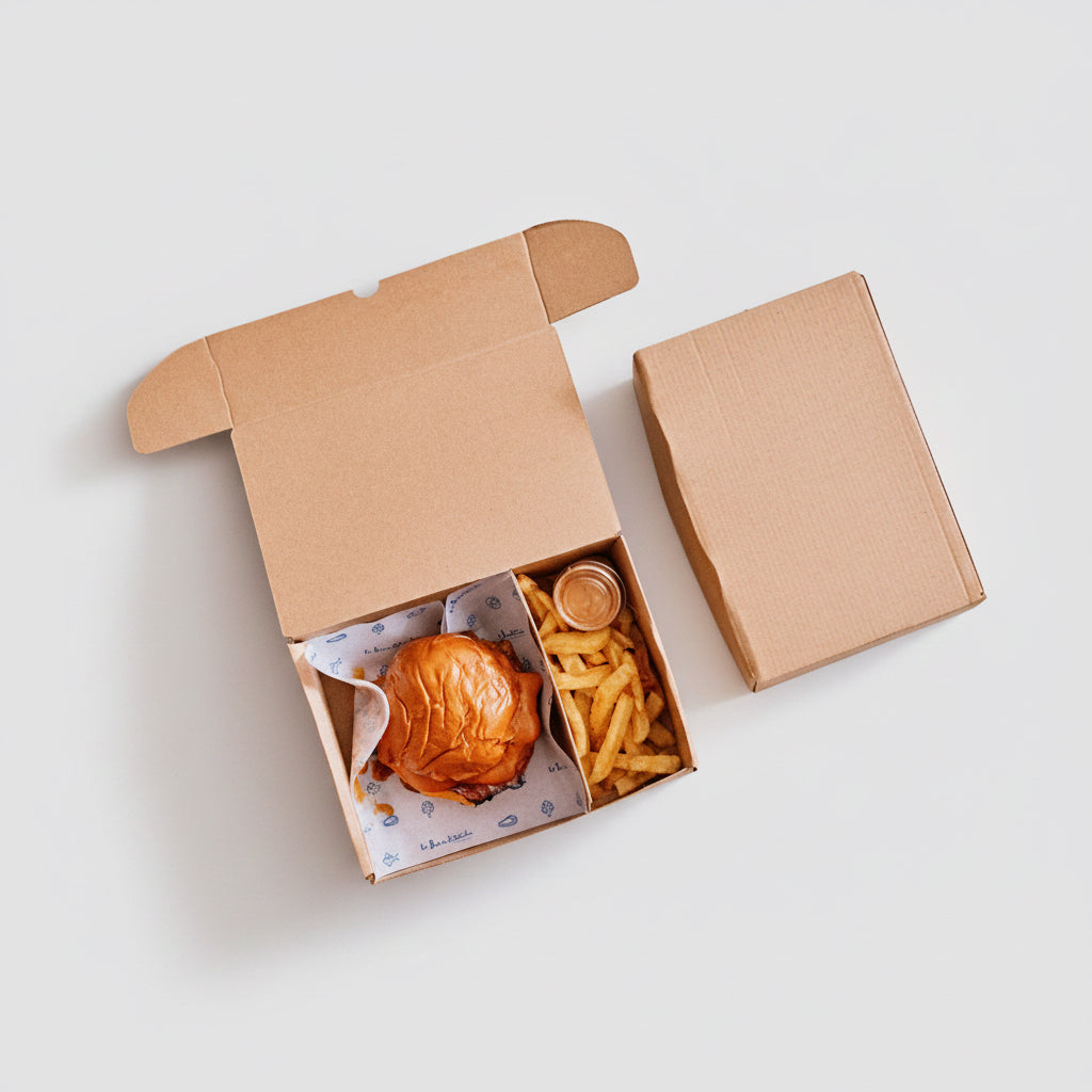 Caja kraft burger con separador. 22 x 15 x 7 cm - 100 Uds. - Klimer