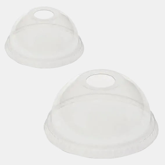 Tapa cúpula reciclable con cruz para vaso de plástico RPET transparente. ø9.5 x 4.5 cm - 1000 Uds. - Klimer