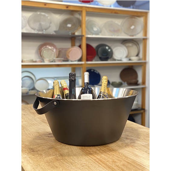 Barreño acero inox asa de cuero Moon Black. ø50 x 21 cm. 30L. Varios colores - 1 Ud. - Klimer