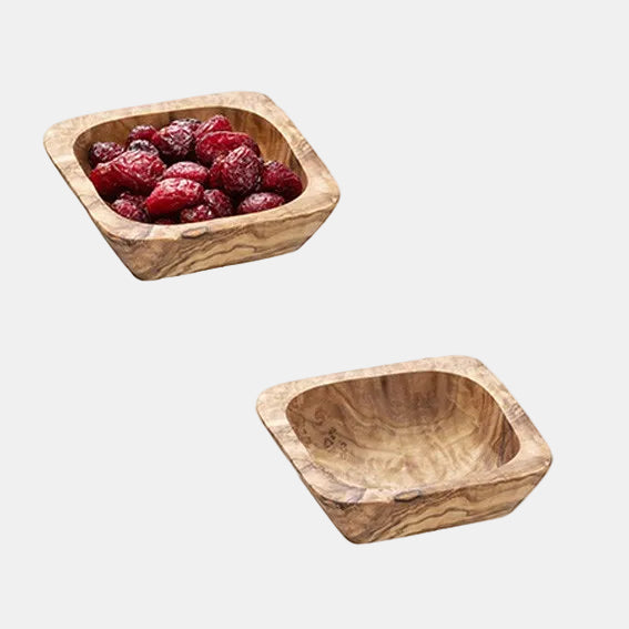 Mini bowl de madera de olivo cuadrado. 7,5 x 7,5 x 2,5 cm. 0,05L - 1 Ud. - Klimer
