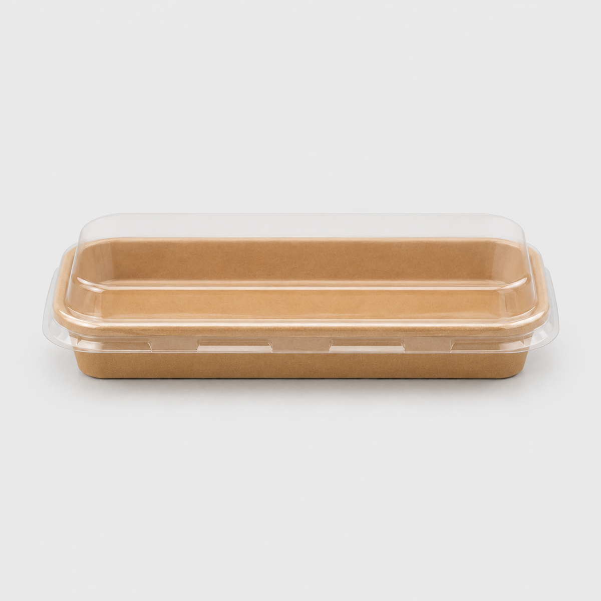 Bandeja kraft con tapa para sushi. 22.1 x 9.1 x 2.5 cm - 300 uds