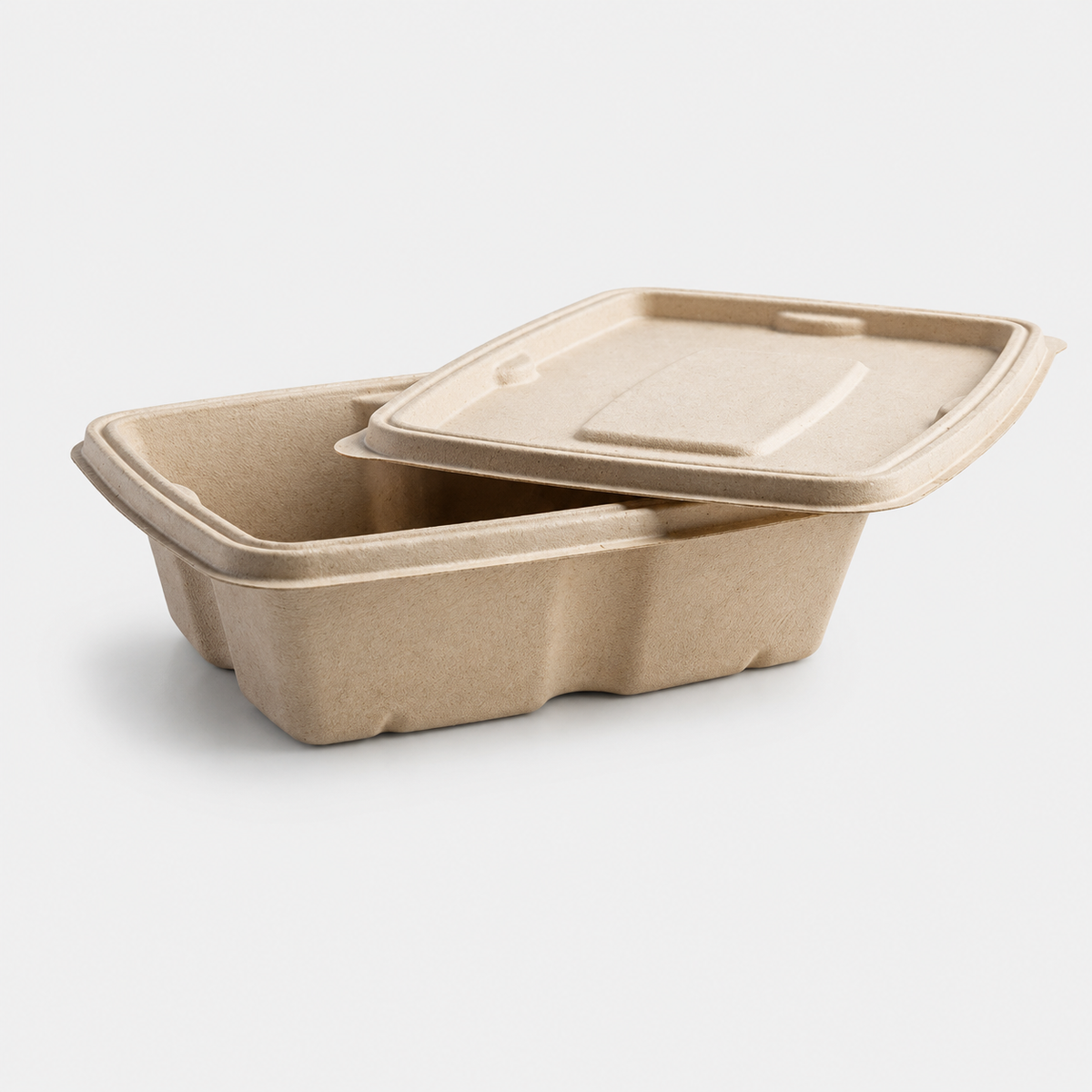 Envase rectangular caña de azúcar compostable hermético. Varias medidas - 600 Uds. - Klimer