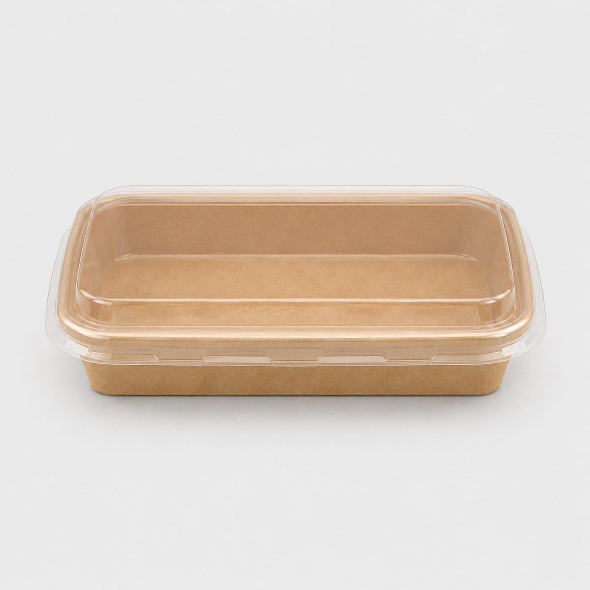 Bandeja Kraft com tampa. 14 x 8 x 2.4 cm - 300 Unidades