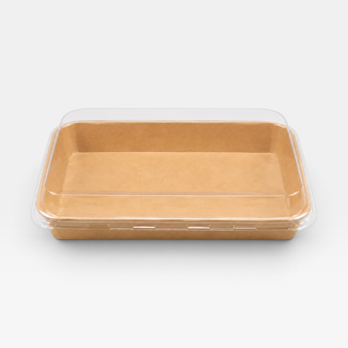 Bandeja Kraft con tapa para sushi. 24 x 15.2 x 2.4 cm - 300 uds