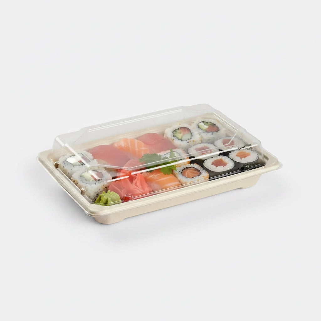 Envase sushi fibra de trigo + Tapa OPS. Varias medidas - 800 Uds - Klimer