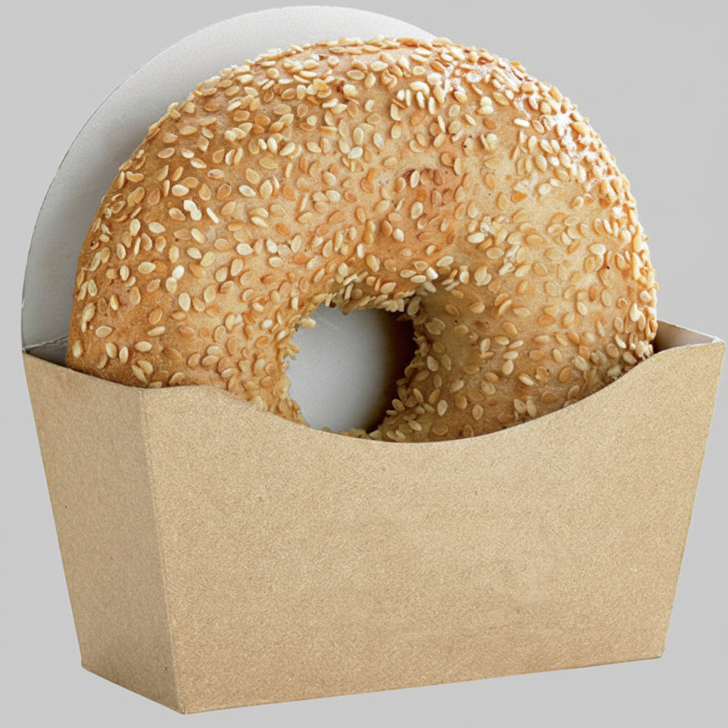 Caja de cartón kraft interior blanco para bagel. 12 x 12 x 4,5 cm - 1000 Uds. - Klimer