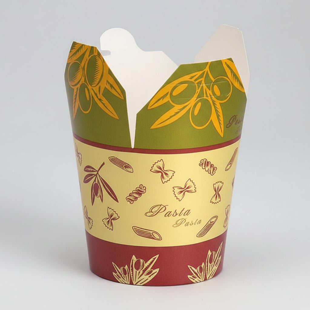 Cajas con base redonda de cartón y decoración Pasta - 500 Uds. - Klimer