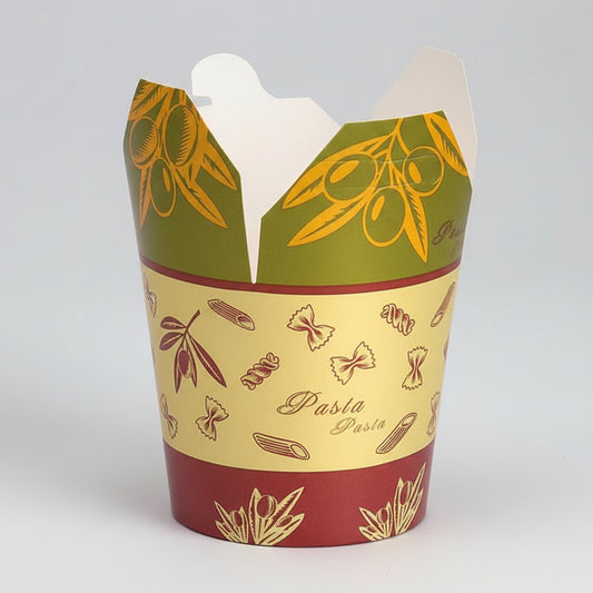 Cajas con base redonda de cartón y decoración Pasta - 500 Uds. - Klimer