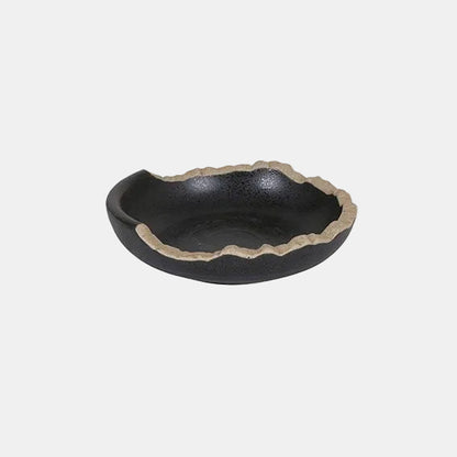 Plato redondo irregular negro filo marrón Stoneware. Varias medidas y uds. - Klimer