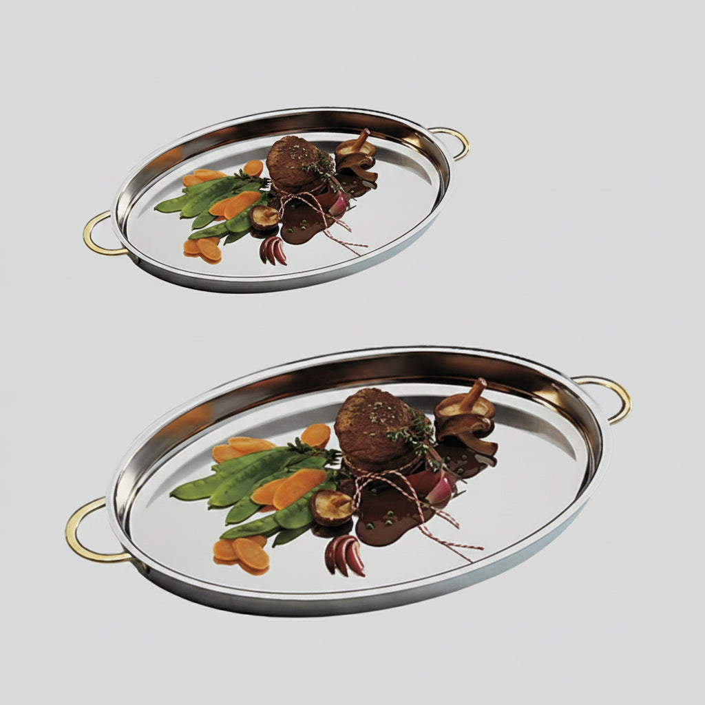Fuente inox asas doradas. 26.5 x 19.5 x 3 cm. 0.8 L - 1 Ud. - Klimer