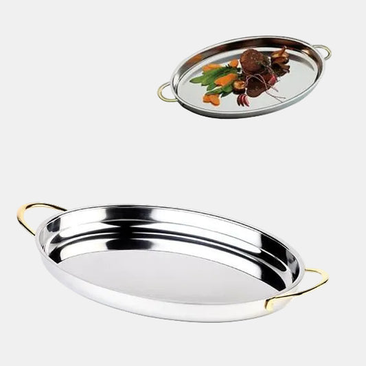 Fuente inox asas doradas. 31 x 21.5 x 3 cm. 1.2 L - 1 Ud. - Klimer