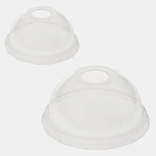Tapa cúpula reciclable con cruz para vaso de plástico RPET transparente. ø9.5 x 4.5 cm - 1000 Uds. - Klimer