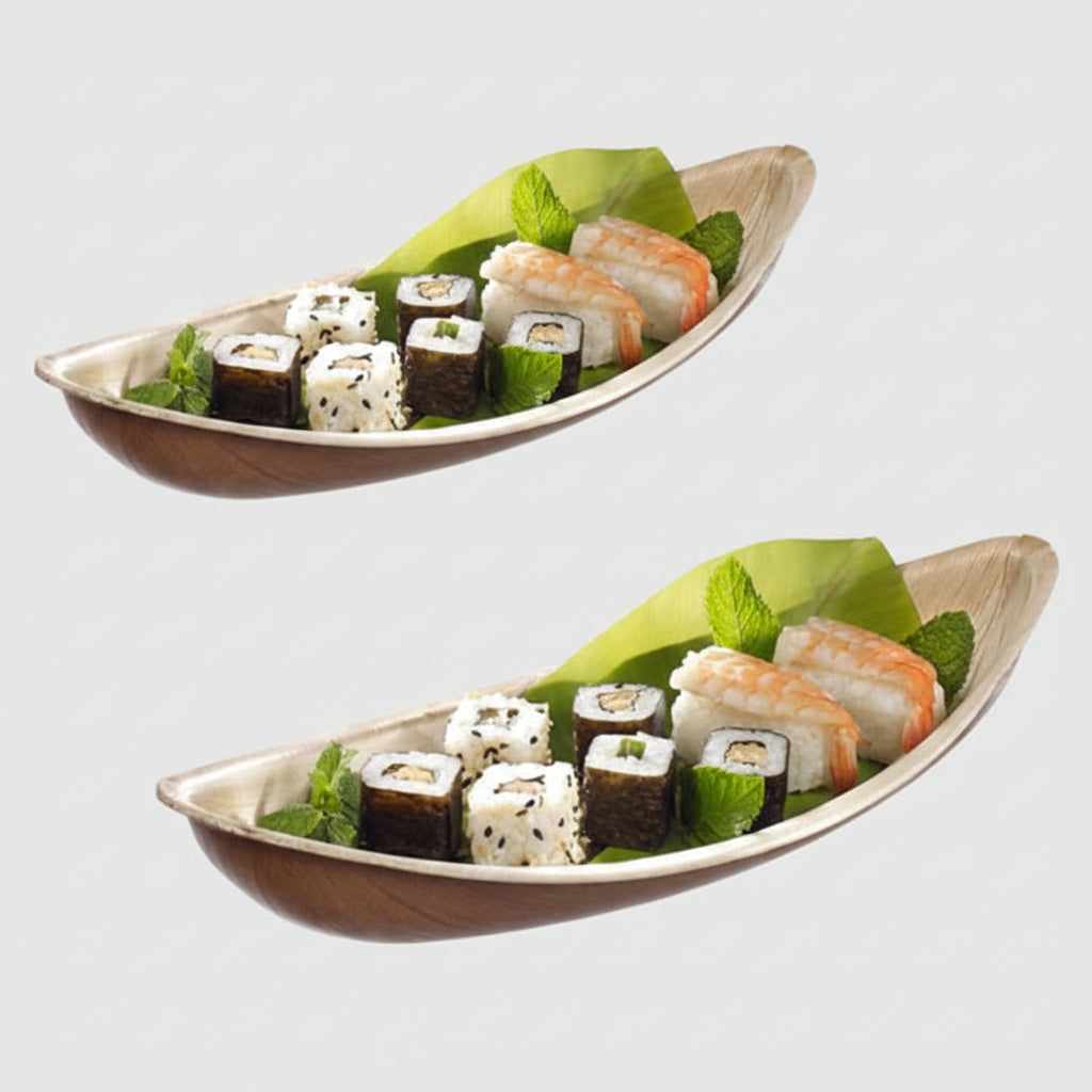 Plato barca Areca de hoja de palma. 13 x 30,1 x 5,7 cm - 100 Uds. - Klimer