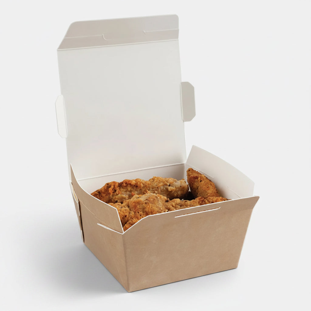Caja cartón kraft interior blanco para take away. Varias medidas y unidades. - Klimer