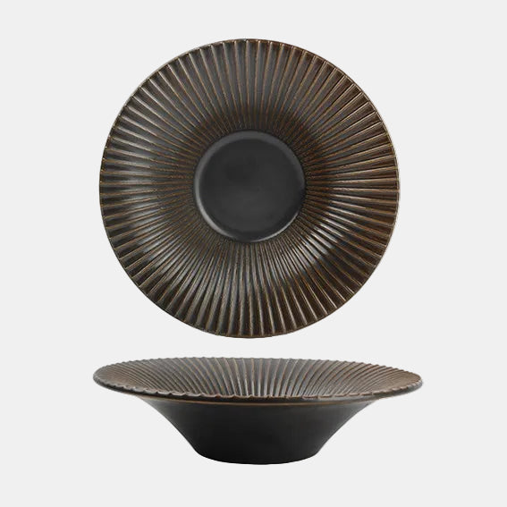 Plato hondo porcelana Striped Brass cobre. ø20,5 x 5 cm - 2 Uds. - Klimer