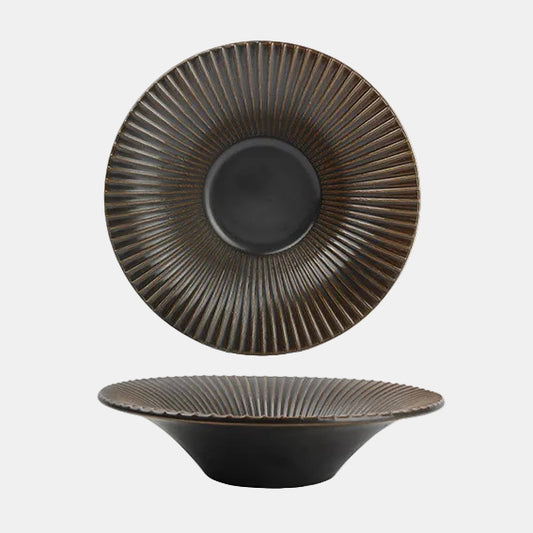 Plato hondo porcelana Striped Brass cobre. ø20,5 x 5 cm - 2 Uds. - Klimer