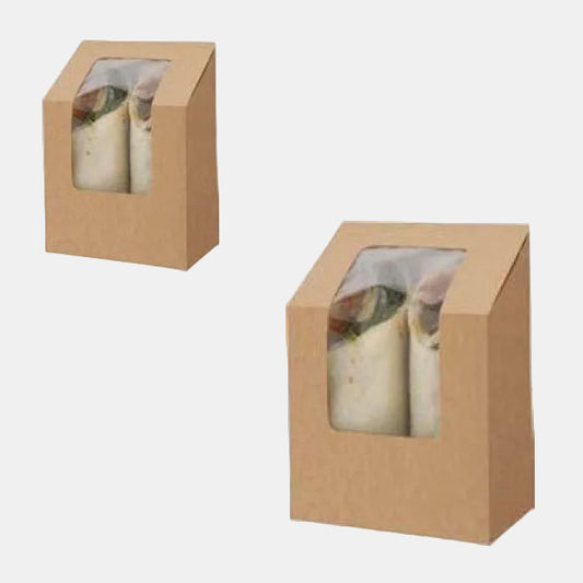 Envase para wraps kraft con ventana de celulosa. 9 x 5 x 9/12,1 cm - 500 Uds. - Klimer