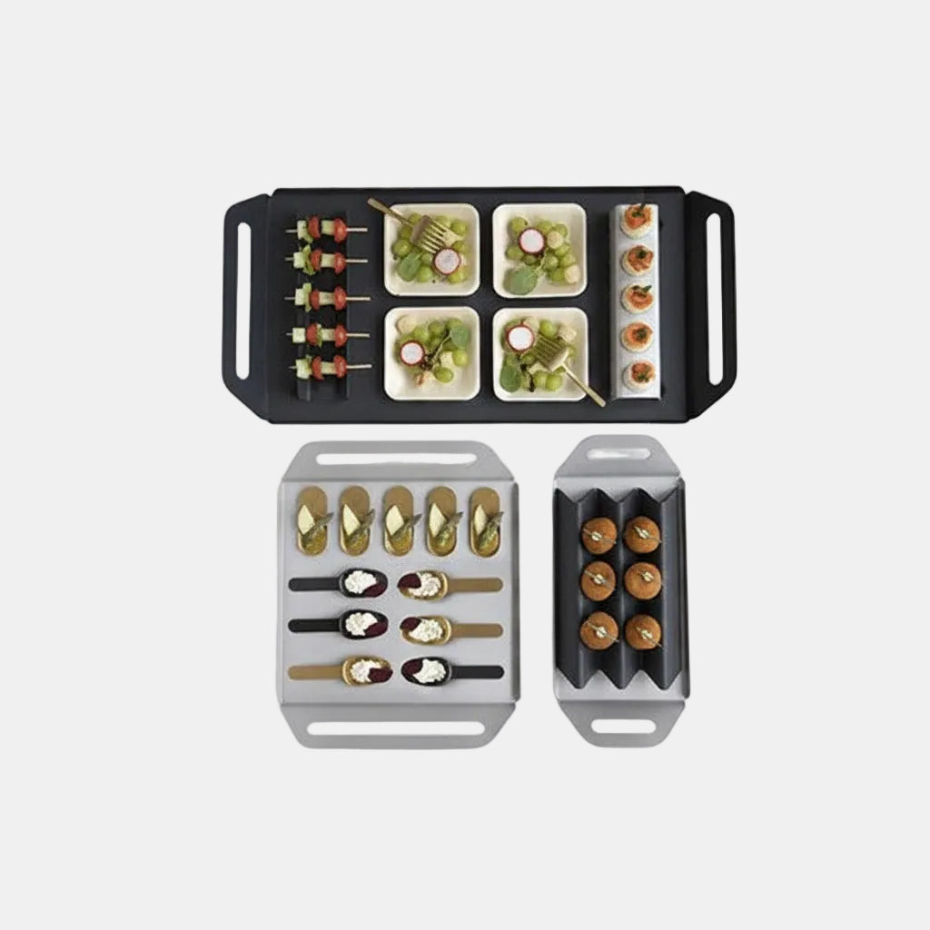 Bandeja de aluminio para catering negra. 15 x 52,5 cm - 4 Uds. - Klimer