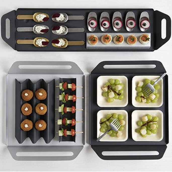 Bandeja de aluminio para catering negra. 15 x 52,5 cm - 4 Uds. - Klimer