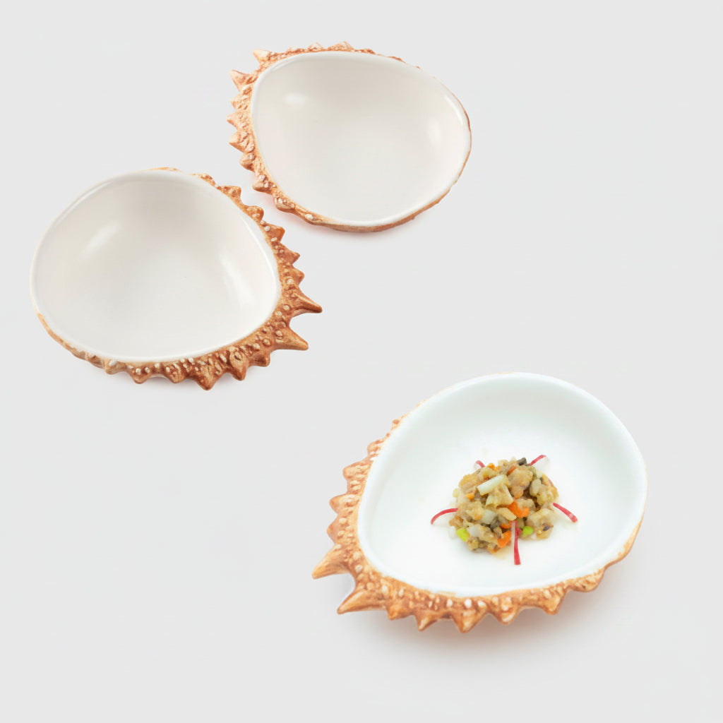 Plato de porcelana forma de txangurro centollo. 13 x 13 x 3 cm - 1 Ud. - Klimer
