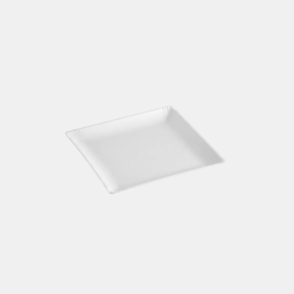 Plato de pulpa de caña de azúcar blanco. 11 x 11 cm - 100 Uds. - Klimer