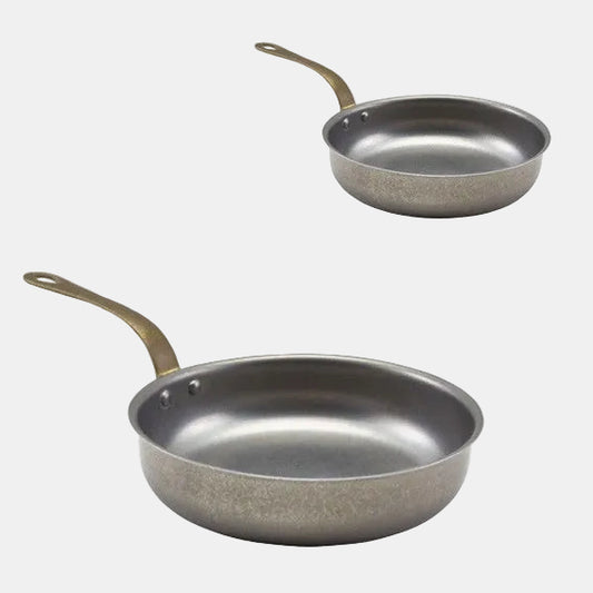 Sartén de acero inox mate con asa de latón vintage. Varias medidas - 6 Uds. - Klimer