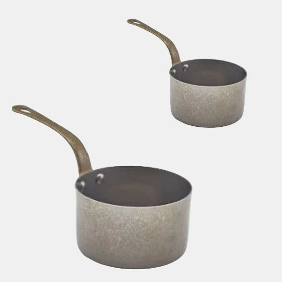 Mini cazo salsa de acero inox mate con asa de latón vintage. Varias medidas - 6 Uds. - Klimer