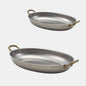 Cazuela oval de acero inox mate con asa de latón vintage. Varias medidas - 6 Uds. - Klimer