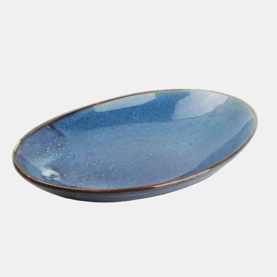 Fuente oval de porcelana azul Nova. 30 x 21 x 3,7 cm - 4 Uds. - Klimer