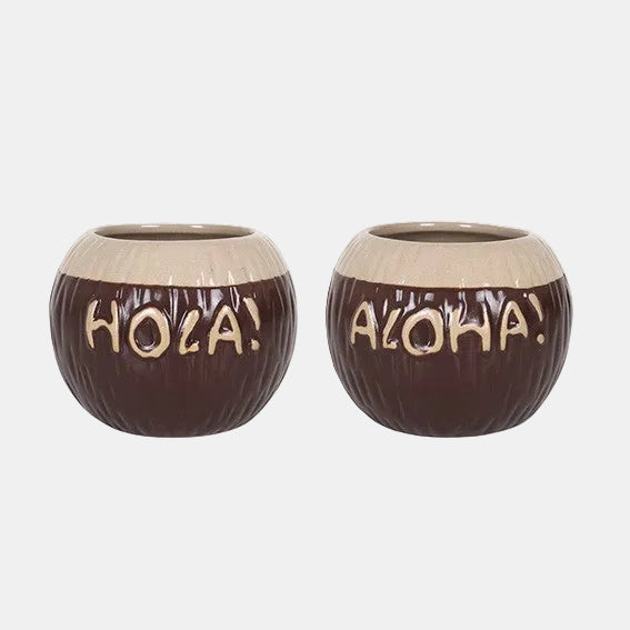 Vaso Tiki de porcelana coco Hola. 8,5 x 11 cm. 45 cl - 4 Uds. - Klimer