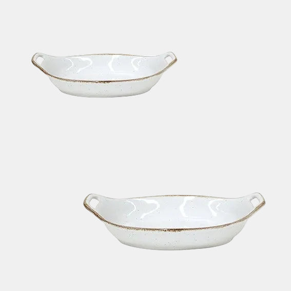 Fuente de gres oval blanca para horno Sardegna. 32 x 18,5 x 7,8 cm - 1 Ud. - Klimer