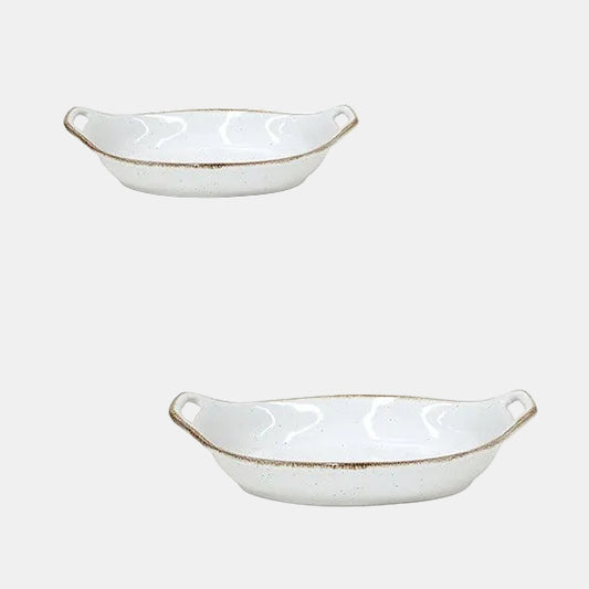 Fuente de gres oval blanca para horno Sardegna. 32 x 18,5 x 7,8 cm - 1 Ud. - Klimer