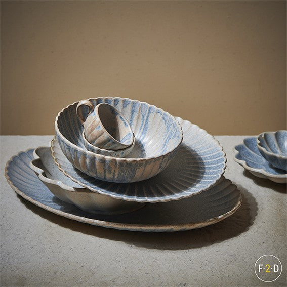 Fuente oval de porcelana Dune azul. Varias medidas - 4 Uds. - Klimer