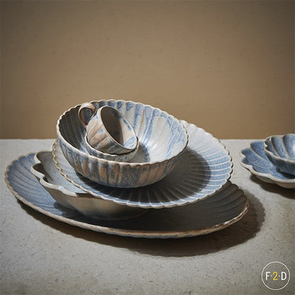Fuente oval de porcelana Dune azul. Varias medidas - 4 Uds. - Klimer