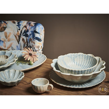 Plato hondo de porcelana Dune azul. ø25,5 cm - 4 uds. - Klimer