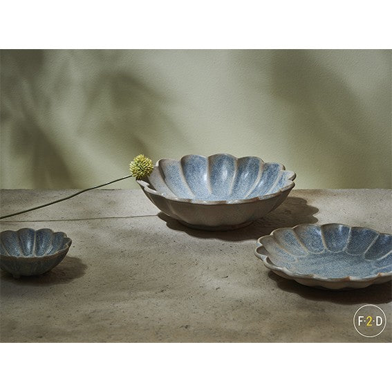 Plato hondo de porcelana Dune azul. ø25,5 cm - 4 uds. - Klimer