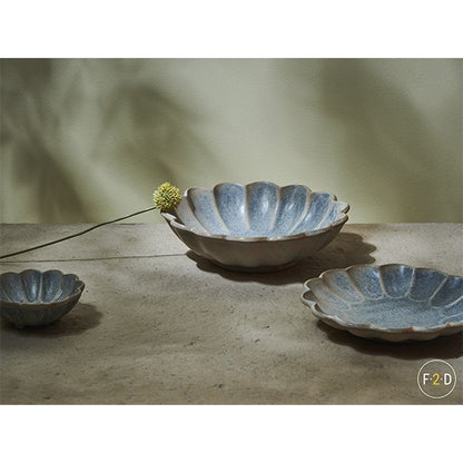 Plato hondo de porcelana Dune azul. ø25,5 cm - 4 uds. - Klimer