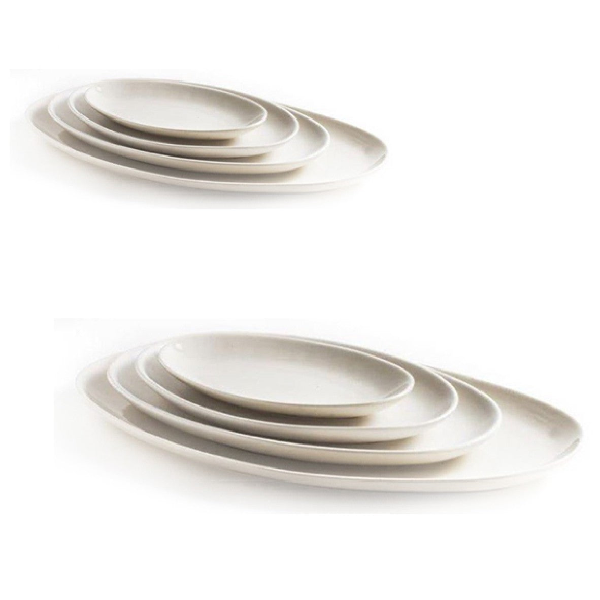 Bandeja ovalada de gres artesanal. Blanca. 30 x 22 cm - 6 Uds. - Klimer