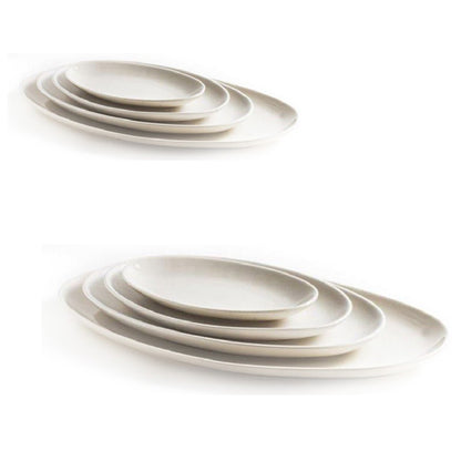 Bandeja ovalada de gres artesanal. Blanca. 30 x 22 cm - 6 Uds. - Klimer