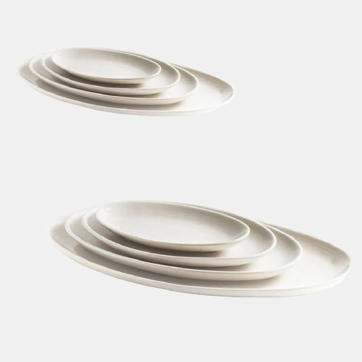 Bandeja ovalada de gres artesanal. Blanca. 37 x 25 cm - 6 Uds. - Klimer