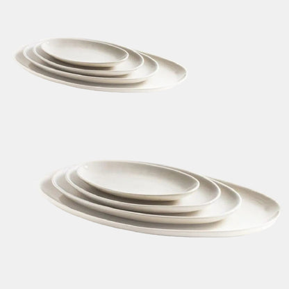 Bandeja ovalada de gres artesanal. Blanca. 37 x 25 cm - 6 Uds. - Klimer