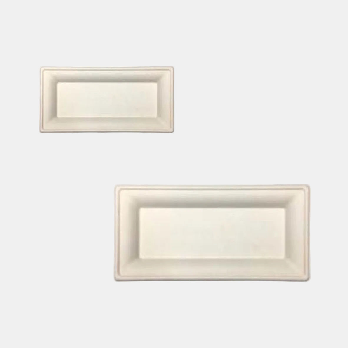 Prato retangular de cana-de-açúcar biodegradável branco. 26 x 13 cm - 500 unidades.