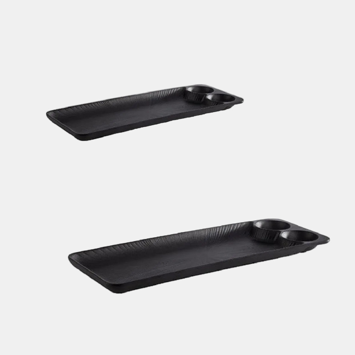 Tabuleiro em melanina preta Nero com 2 taças para molhos. 41 x 15 cm - 1 un.