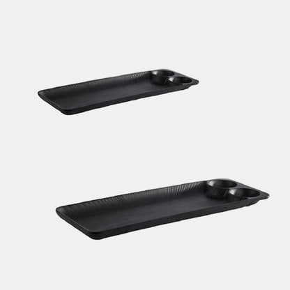 Tabuleiro em melanina preta Nero com 2 taças para molhos. 41 x 15 cm - 1 un.