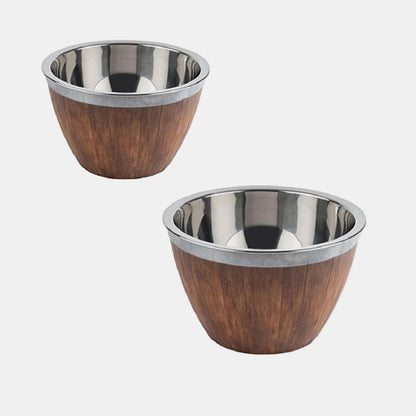 Tigela de melamina imitação madeira com tigela inox. ø26 x 16 cm. 3 L - 1 Unid.