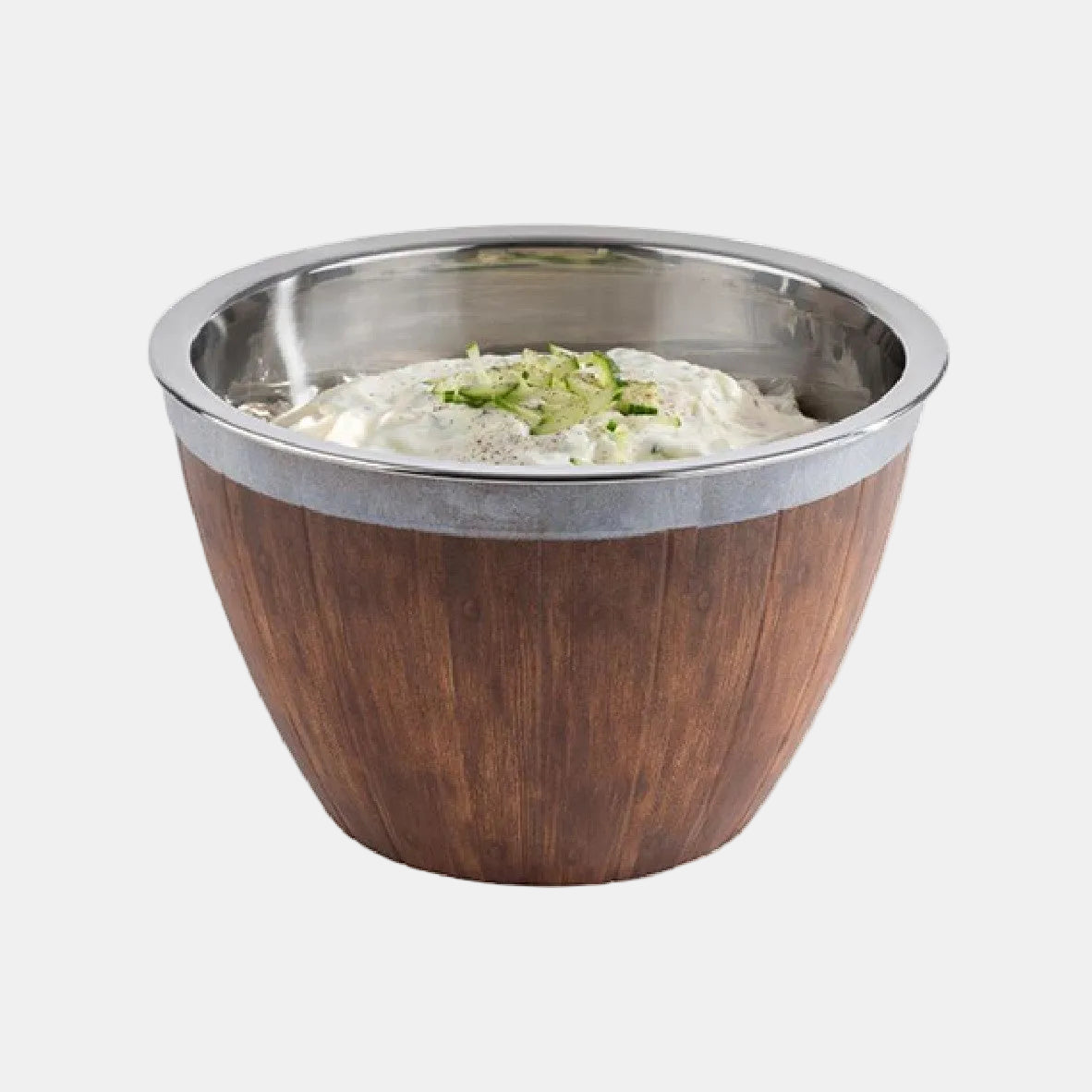 Tigela de melamina imitação madeira com tigela inox. ø26 x 16 cm. 3 L - 1 Unid.